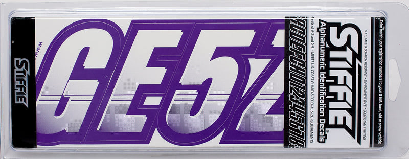 [AUSTRALIA] - Stiffie Techtron White/Purple 3" Alpha-Numeric Registration Identification Numbers Stickers Decals for Boats & Personal Watercraft 