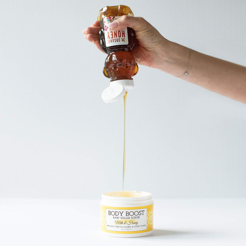 Body Boost Milk & Honey Sugar Scrub 8 oz- Treat Dry Skin Stretch Marks and Scars- Pregnancy and Nursing Safe- Allergen Free - BeesActive Australia