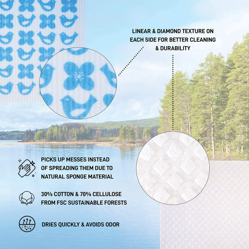 Nordhus Design Swedish Dishcloths for Kitchen 10 Pack Reusable and Replace Paper Towels, Sponges and Dish Rags - Eco Friendly, Biodegradable, Absorbent and Quick Drying Cellulose Cloths Scandinavian Retro - BeesActive Australia