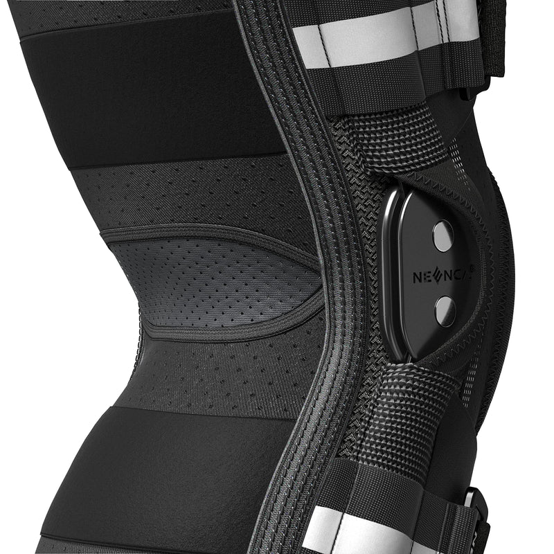 NEENCA Professional Knee Brace for Knee Pain, Adjustable Hinged Knee Support with Patented X-Strap Fixing System, Strong Stability for Jonit Pain Relief, Arthritis,Meniscus Tear,ACL,PCL,Runner, Sports Large Black - Single - BeesActive Australia