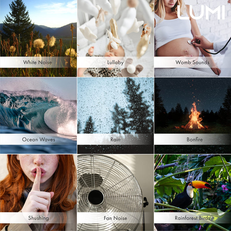 LUMI | Portable White Noise Machine Baby | 26 Sleep Sounds & 7 Colour Baby Night Light | 55 Hours Battery Life | Child Lock | 30, 60, 90 Minute Timer | Sleep Sound Machine Baby | White Noise Sleep Aid - BeesActive Australia