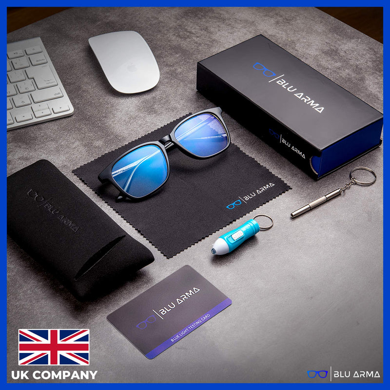 BLU ARMA� Blue Light Glasses for Men & Women with Glasses case � Reading Glasses - Gaming Glasses to Prevent Migraine, Eye Strain, and Improve Sleep � UV 400 Protection - CE & FDA Certified Black Panther - BeesActive Australia