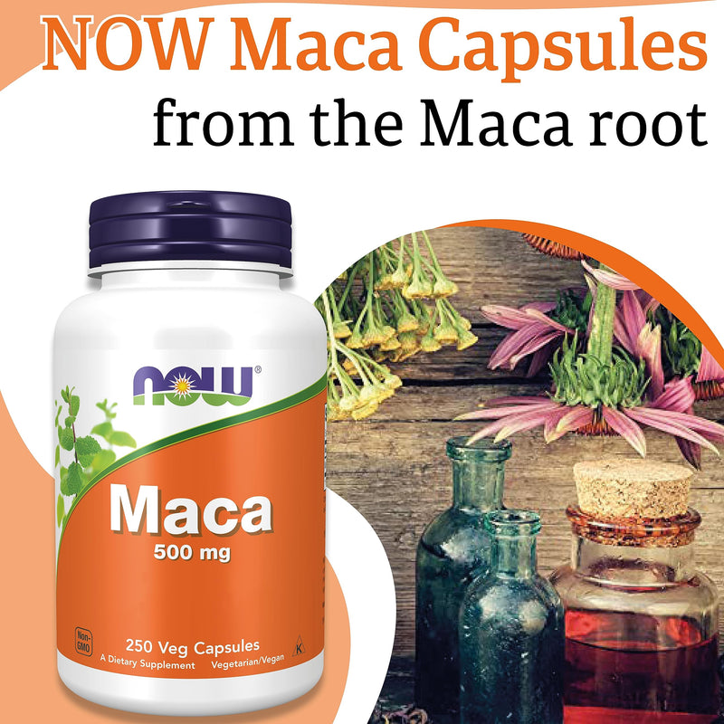 Now Foods, Maca, 500mg, 250 Vegan Capsules, Lab-Tested, Vegetable, Gluten Free, SOYA Free, Vegetarian - BeesActive Australia