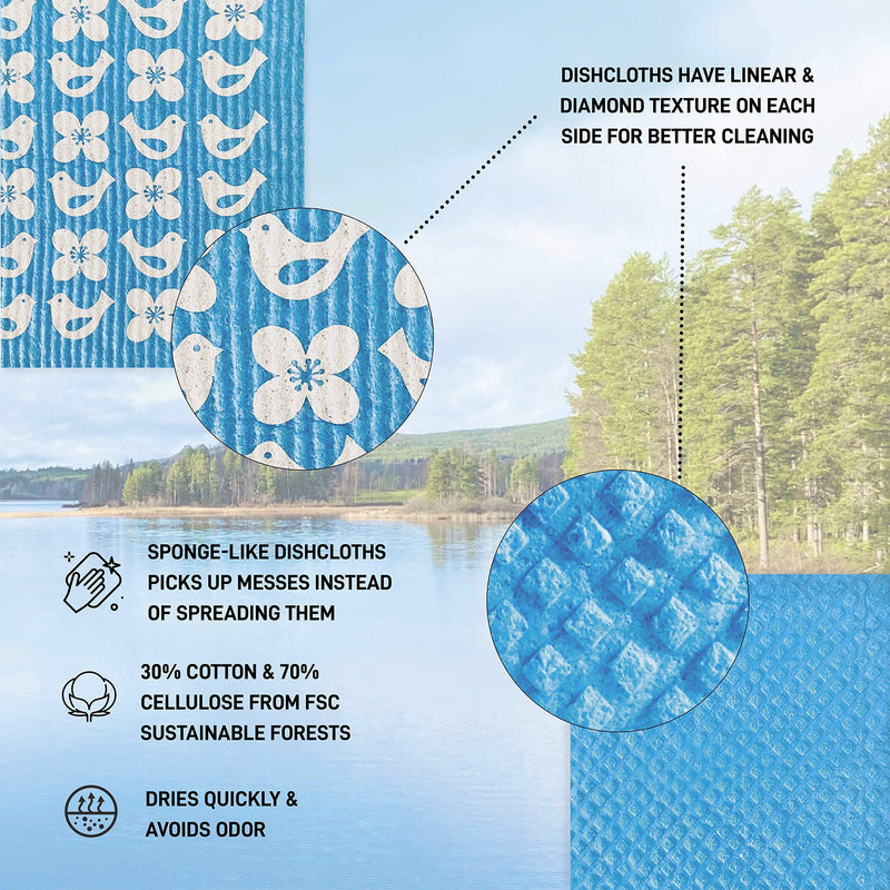 Nordhus Design Swedish Dishcloths - Original Reusable Swedish Dishcloths Replace Paper Towels, Sponges and Dish Rags - Eco Friendly, Biodegradable, Absorbent and Quick Drying Cellulose Cloths Fruits & Florals - BeesActive Australia