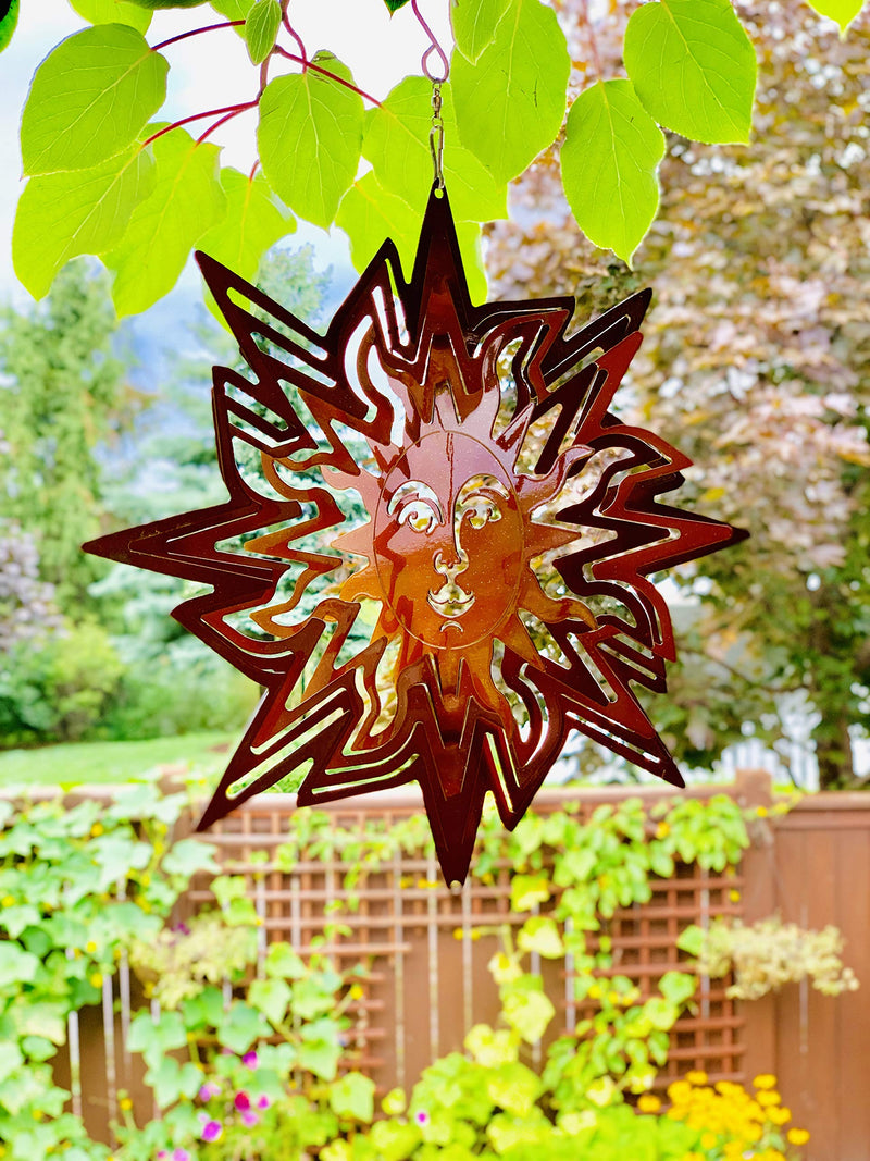 Dundee Deco W1207 Wind Spinner in Gift Box - 3D Hanging Indoor Outdoor Yard Garden Decoration - Mandala - Pointed Sun - Copper - 12 inch - Unique Gift Idea for Men Women, Souvenir, Present - BeesActive Australia
