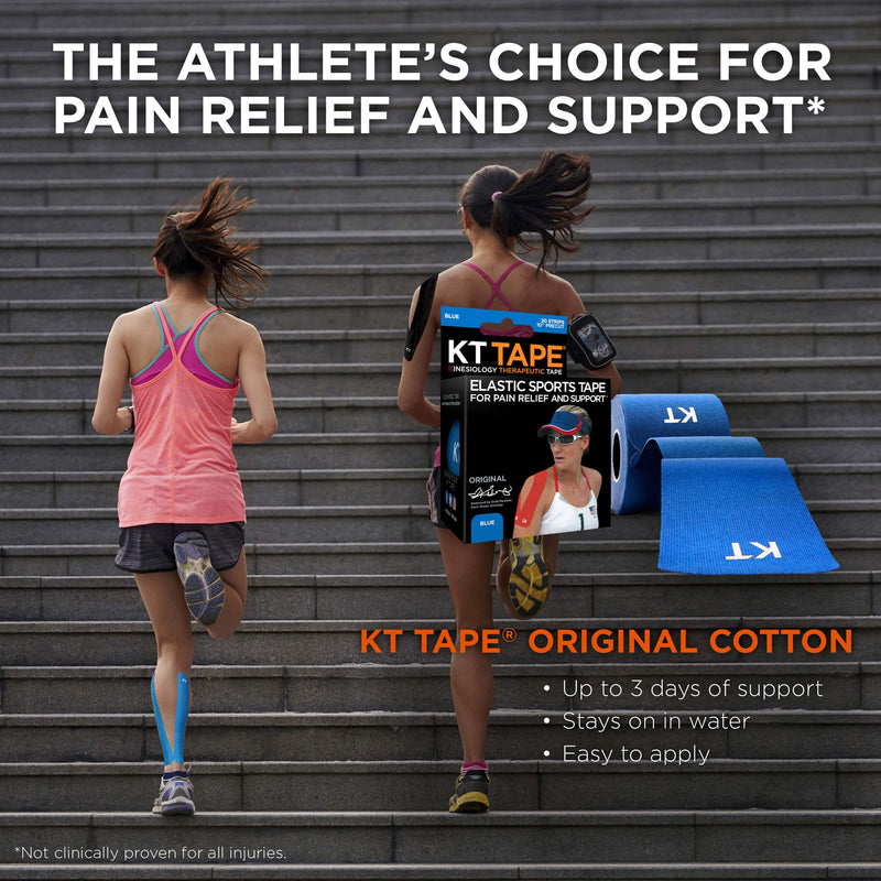 KT Tape Original Cotton Elastic Kinesiology Therapeutic Athletic Tape, 20 Pack, 10” Cut Strips Blue - Precut - BeesActive Australia