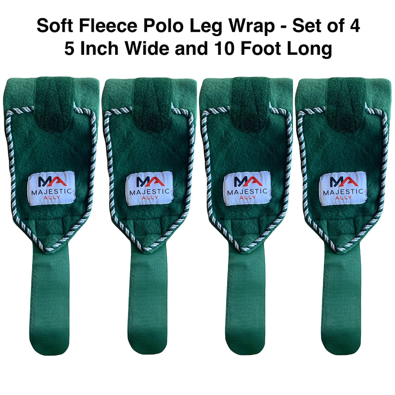 Majestic Ally Fleece Polo Leg Wraps with Braided Rope for Horses - Set of 4-5" X 10' Hunter Green - BeesActive Australia