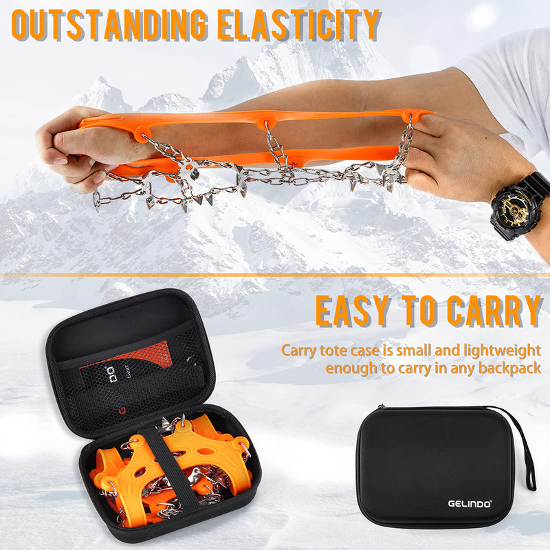 Gelindo Crampons Ice Cleats Traction, 19 Spikes Stainless Steel for Snow Shoes Boots, Safe Protection for Hiking, Walking, Climbing, Jogging, Mountaineering on Snow Muddy Road Anti-Slip Orange Large - BeesActive Australia