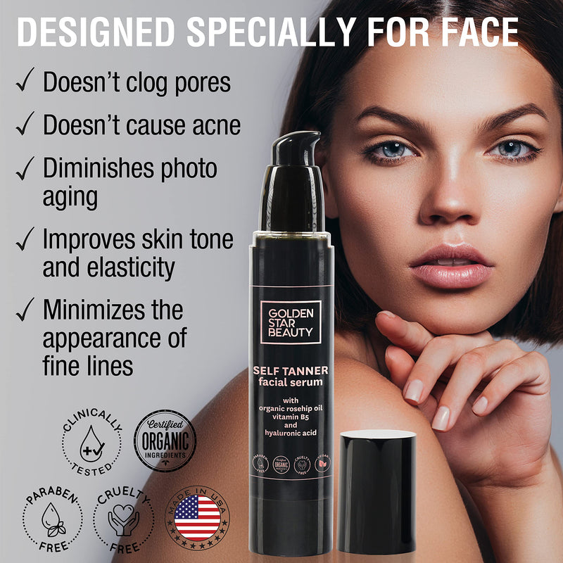 Face Tanner – Self Tan Serum w/Hyaluronic Acid and Organic Rosehip Oil, Self Tanners Best Sellers, Facial Sunless Tanner for Natural Sunkissed Glow, Fake Tan Moisturizer 2.0 fl - BeesActive Australia