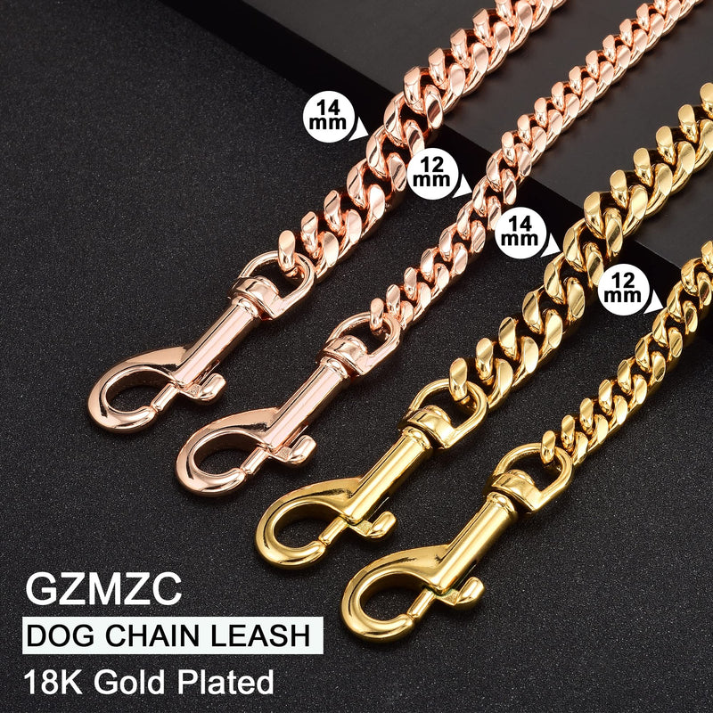 GZMZC Rose Gold Chain Dog Leash 12MM Heavy Duty Dog Leash Chains with Leather Padded Handle for Large Dogs Collar Chain (3FT, 4FT, 5FT 3ft Total Length(Pack of 1) - BeesActive Australia