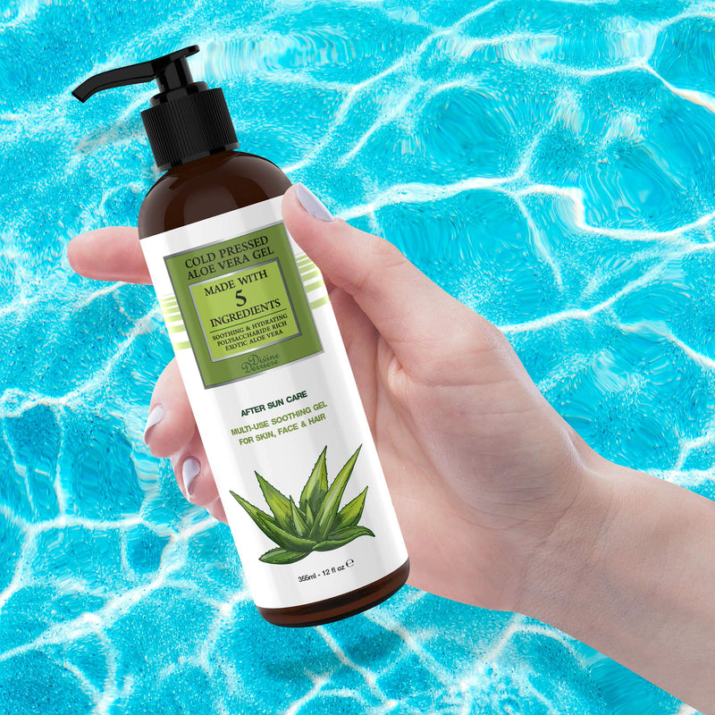 Aloe Vera Gel from Cold Pressed Organic Aloe - After Sun Care Sunburn Relief for Face, Body, and Hair - From Fresh Aloe Plants in USA Hydrating Gel for Sunburn - Made with 5 Ingredients (12 oz) - BeesActive Australia