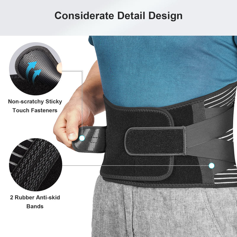 FREETOO Back Support Belt for Back Pain Relief with 6 Stays, Adjustable Back Brace for Men/Women for work, Anti-skid Lower Lumbar Support with 16-hole Air Mesh for Sciatica L Size(waist:37.4"-45.3") L(Waist Size：95-115cm) - BeesActive Australia