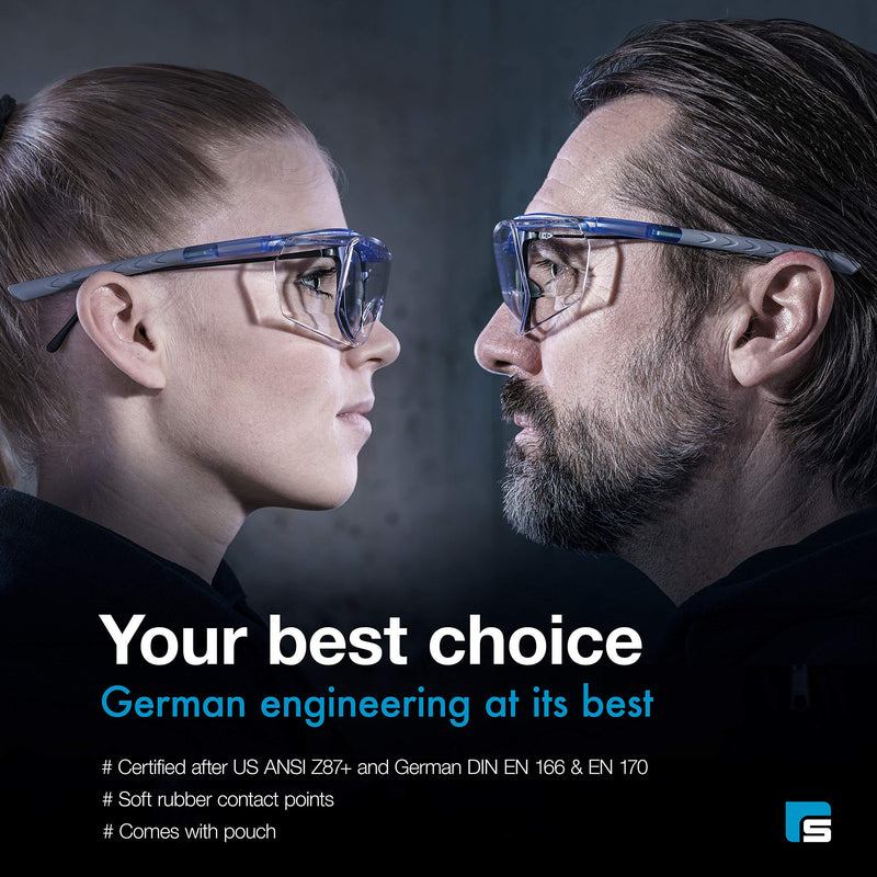 Solid. safety glasses over eyeglasses | Protective eyewear with integrated side protection | Fits over prescription glasses | Clear, anti-fog, scratch-resistant, UV-protective lenses | For men & women - BeesActive Australia