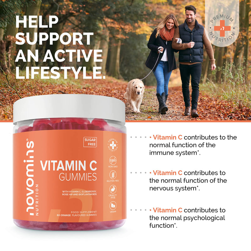 Vitamin C Gummies Sugar Free � 250 mg High Strength Vitamin C for Adults � with Added Bioflavonoids, Rose Hip, Elderberry & Zinc - Immune System Support - Vegan- Gluten Free - by Novomins - BeesActive Australia