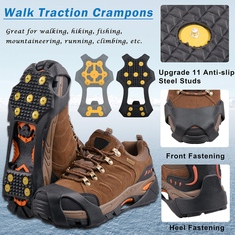 VanRolldex Ice Cleats for Boots Shoes Ice Snow Traction Cleats for Walking On Snow and Ice Non Slip Rubber Snow Shoes 11 Studs Cleats Crampons for Hiking Walking Climbing Jogging Men Women X-large (11-14 men / 13-16 women) - BeesActive Australia