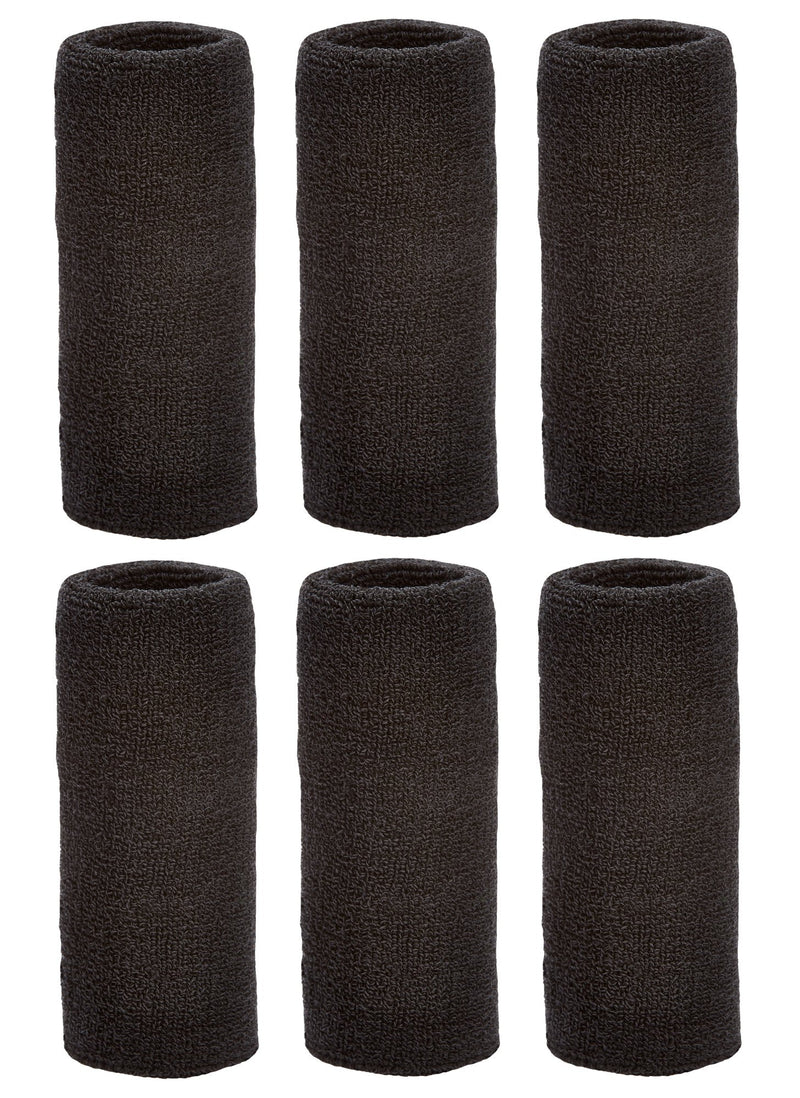 Unique Sports 6-Inch Long Wrist Towel Wristbands (6 Pack) Black - BeesActive Australia