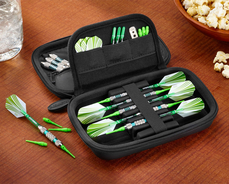[AUSTRALIA] - Casemaster Sentinel EVA Foam Shell Dart Case, Holds 6 Darts and Extra Accessories, Tips, Shafts and Flights, Compatible with Steel Tip and Soft Tip Darts Green 