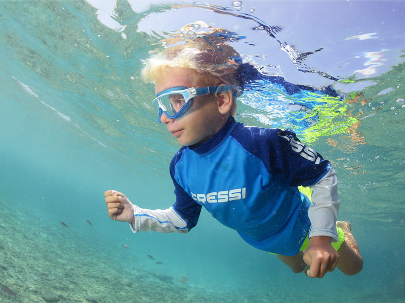 [AUSTRALIA] - Cressi Wide View Swim Mask for Kids Aged 2, 3, 4, 5, 6, 7 Years Old | Baloo Made in Italy Blue/White 