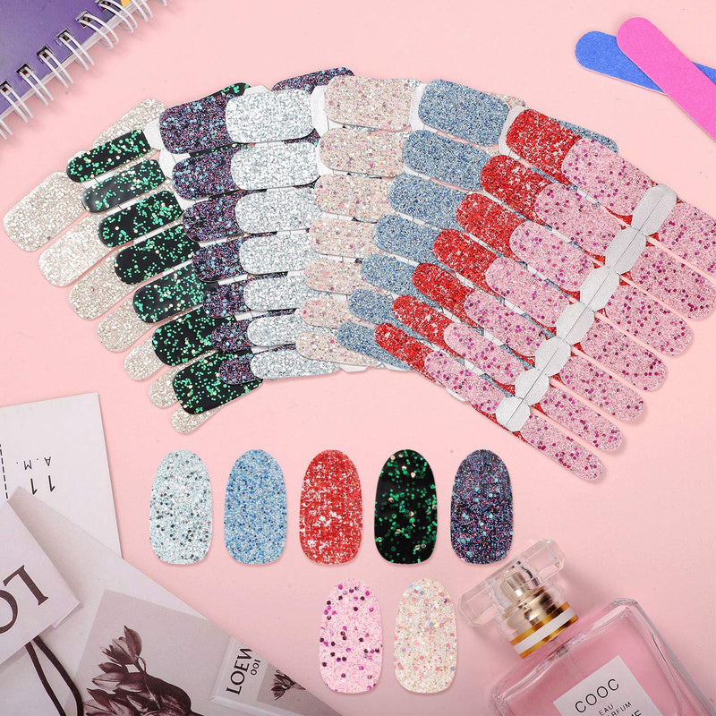 8 Sheets Glitter Nail Wraps Adhesive Nail Art Stickers Nails Polish Decal Strips with 2 Pieces Nail Files for Women Girls Home Favors (Classic Pattern) Classic Pattern - BeesActive Australia