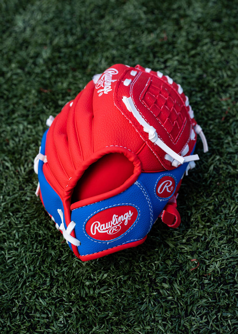 [AUSTRALIA] - Rawlings Players Series Youth Tball/Baseball Gloves Right 9 inch (Ages 3-5) Red/Blue with Ball 