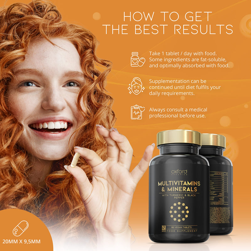 A-Z Multivitamins and Minerals boosted with Turmeric - 180 Vegan Multivitamin Tablets for Women & Men - One a day - 27 Key Nutrients - 100% NRV Multivitamin with Iron, Zinc, Vitamins B, C, D - UK Made - BeesActive Australia