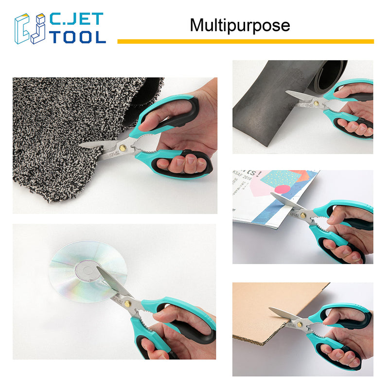 C.JET TOOL 8" Sharp Stainless Kitchen Scissors Meat Vegetables Herbs Food Cutting Shear Heavy Duty Cooking Scissors with Soft Grip Utility Multi-Purpose Carton Opening Tip Blade (Turquoise) Turquoise - BeesActive Australia