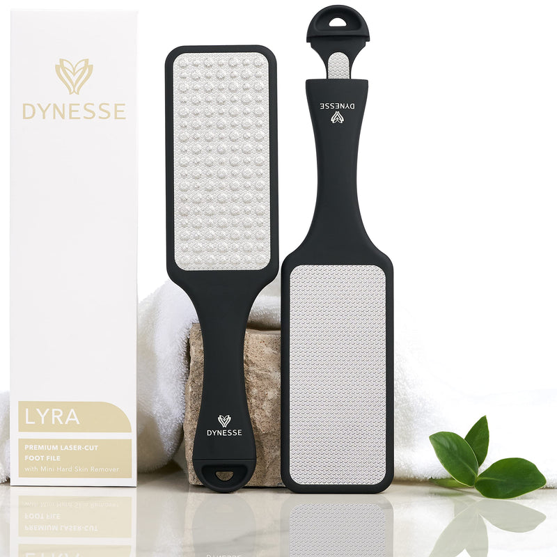 DYNESSE Pedicure Foot File. Professional 3-in-1 Callus Remover with Mini-File. No Risk of Injury. Laser-Cut. Stainless Steel. Foot rasp. Scrubber. Reusable. Ergonomic Handle. Washable. Premium Quality Black - BeesActive Australia