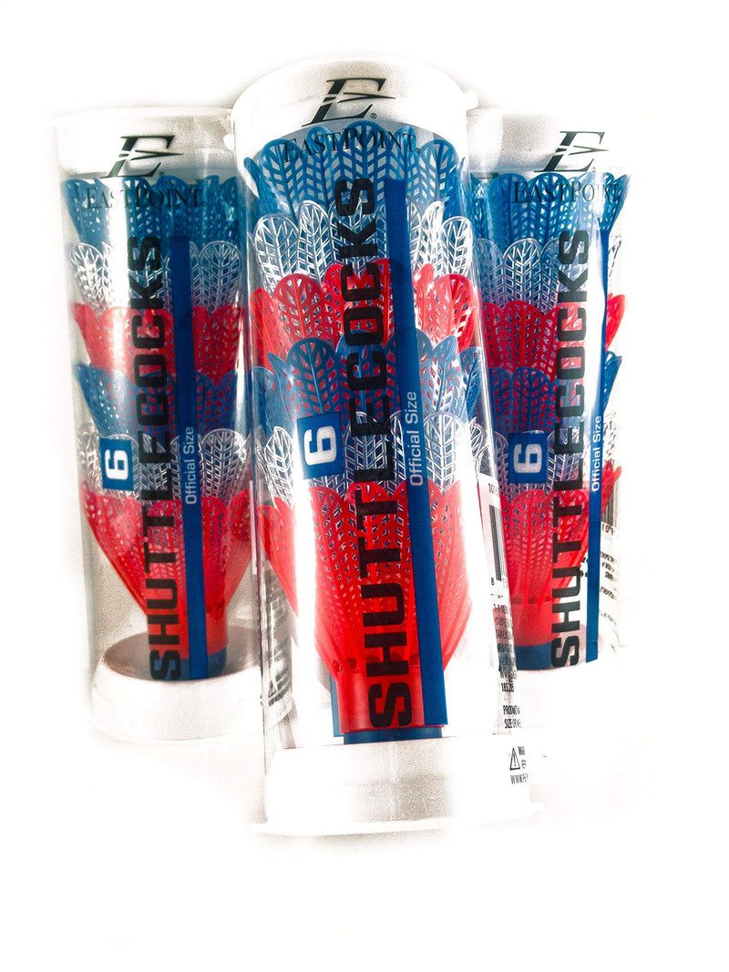 EastPoint Badminton Shuttlecocks for Badminton, 3 Containers (18Pcs) Red, White/Clear, Blue Indoor/Outdoor Birdies - BeesActive Australia