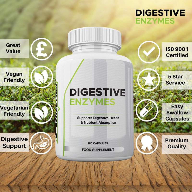 Digestive Enzyme Supplements - 180 Capsules Digestive Enzymes with Plant Based Ingredients - Supports Gut and Daily Digestive Health - BeesActive Australia
