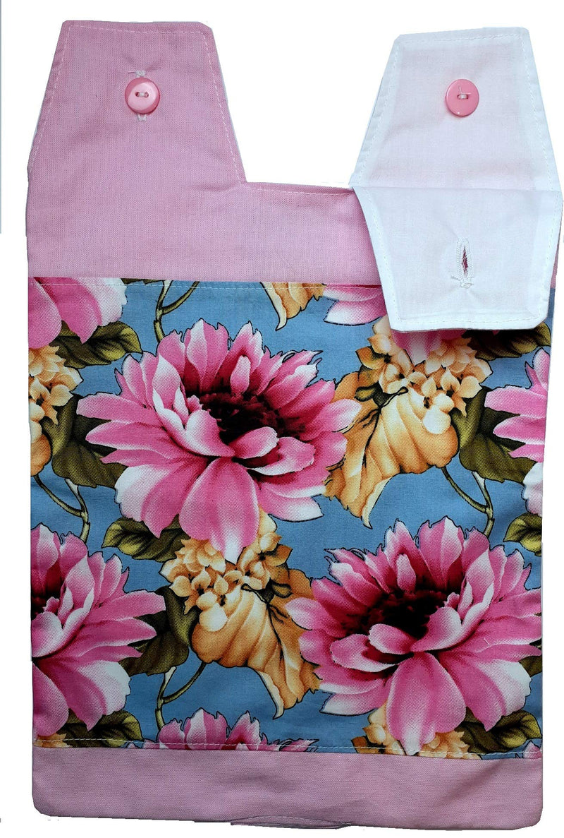 100% Cotton Catheter Night Bag Holder with a Handle. Cover for a Catheter Night Bag. Large Pink Flowers. - BeesActive Australia