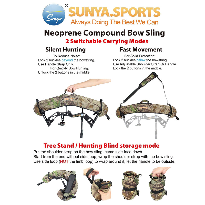 SUNYA Neoprene Compound Bow Sling, Silent Hunting or Fast Movement 2 Carrying Modes Switchable. Removable & Adjustable Shoulder Strap. Camouflage Fabric. - BeesActive Australia