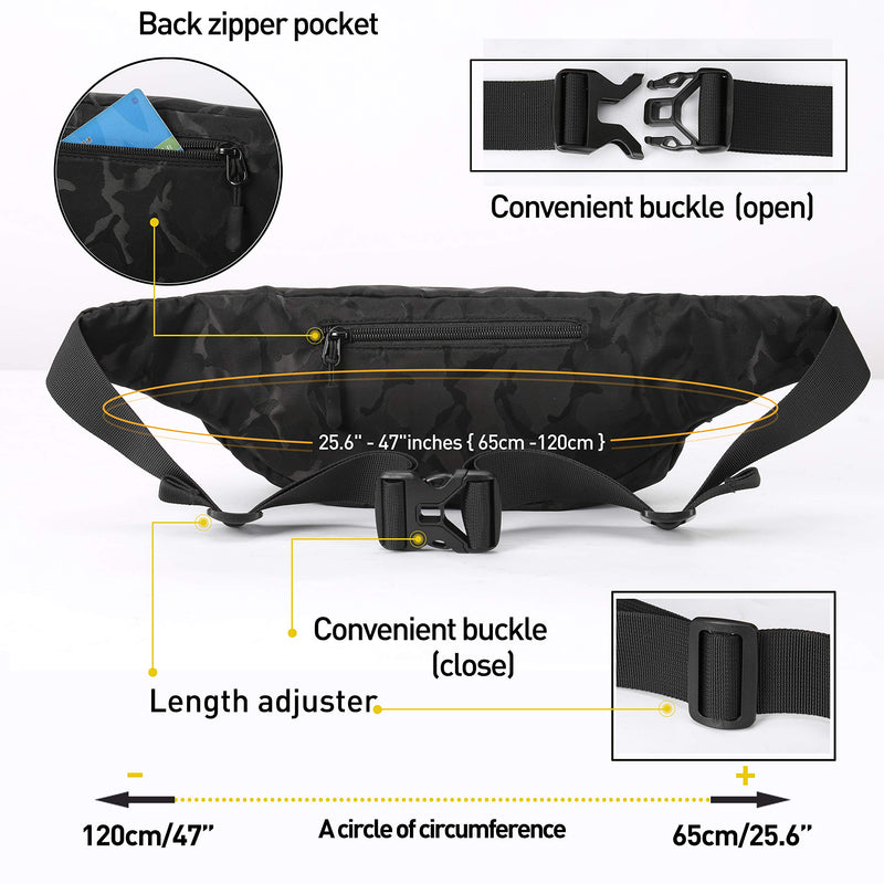 [AUSTRALIA] - Large Black Waist Bag Fanny Pack for Men Women Belt Bag Pouch Hip Bum Bag Chest Sling Bag with Headphone Jack, Premium Waterproof Lightweight Fanny Pack for Sport Gym Workout Travel Work Commuting 