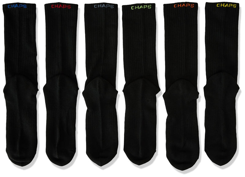 Chaps Men's Solid Casual Crew Socks with Logo (6 Pack) Black 6-12 - BeesActive Australia