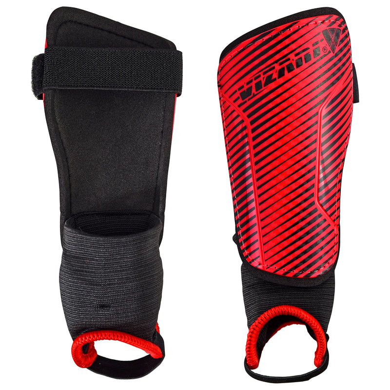 Vizari Matera Soccer Shin Guards | Shinguards for Adults and Kids with Ankle Protection Red / Black X-Small - BeesActive Australia