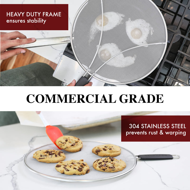 BergKoch Splatter Screen for Frying Pan - 13 Inch Stainless Steel Grease Splatter Guard - Cover Oil Splash when Sizzling Bacon, Cooking Fried Chicken or Popcorn 13-inch - BeesActive Australia