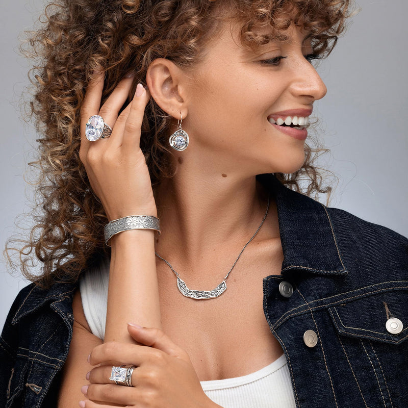 925 Sterling Silver Statement Ring With A White Octagon Shaped Cubic Zirconia CZ , Vintage Antique Look, Hypoallergenic, Nickel and Lead-free, Artisan Handcrafted Designer collection, Made In Israe 0 6 - BeesActive Australia