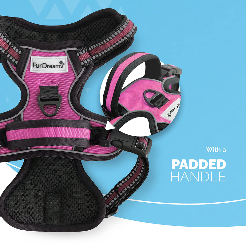 FurDreams No Pull Dog Harness - Secure Padded Vest Harness, Comfortable Material with Reflective Strips, Non-Restrictive, No Choke Fit with 4 Adjustable Straps, Easy Clip On Buckle Small Pink - BeesActive Australia