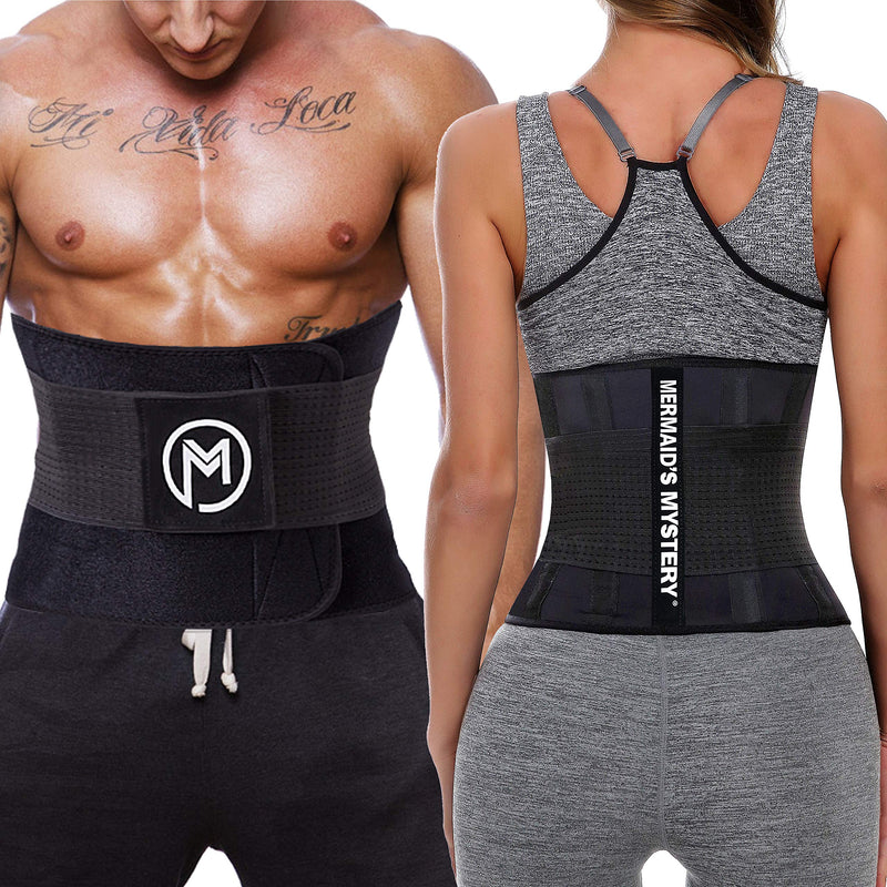 Waist Trimmer Trainer Belt for Women Men Sport Sweat Workout Body Shaper Sauna Black M (Waistline 31"-42") - BeesActive Australia