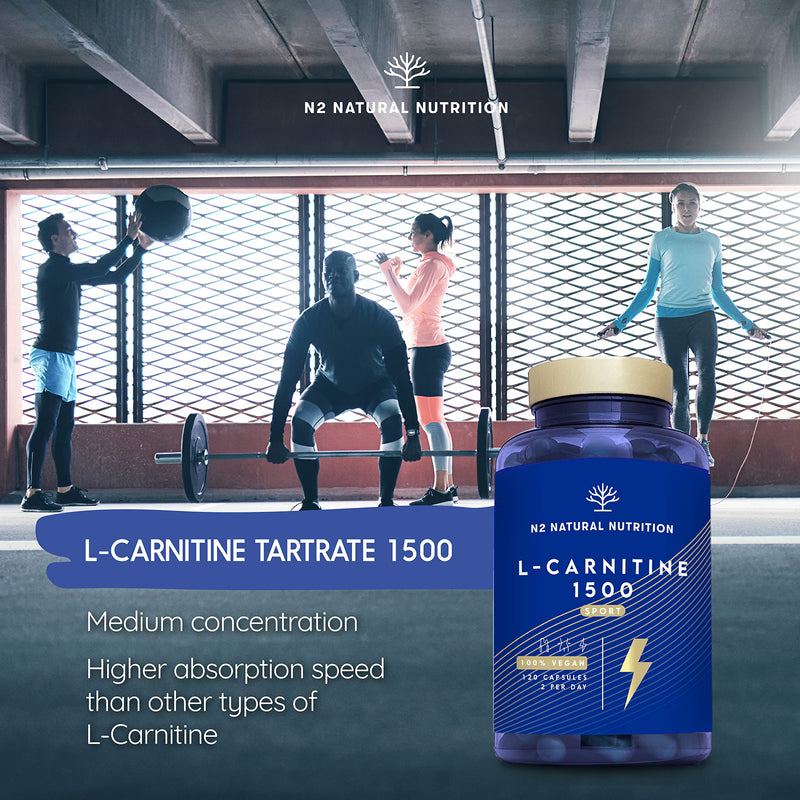 Natural L CARNITINE 1500mg. Fat Burner Pills Supplement. Improves Sports Performance, Weight Loss & Provides Energy Resistance. 120 Vegetable Capsules. UK Vegan Certified. N2 Natural Nutrition. - BeesActive Australia