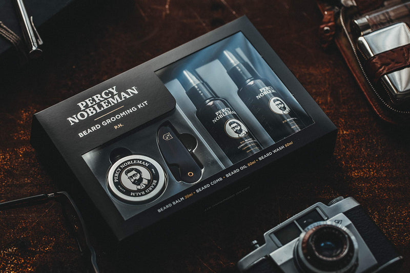 Percy Nobleman Beard Grooming Kit. A Men's Gift Set Containing a Signature Scented Beard Oil 50ml. Beard Wash 50ml. Beard Balm 20ml. Beard Comb. - BeesActive Australia