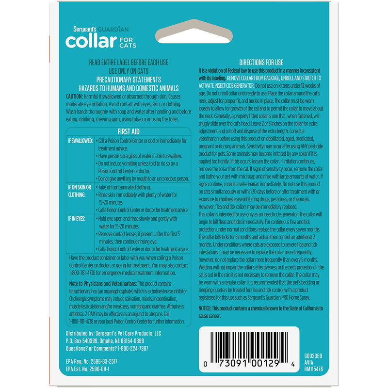 Sergeant's Guardian Flea & Tick Cat Collar, 1 Count - BeesActive Australia