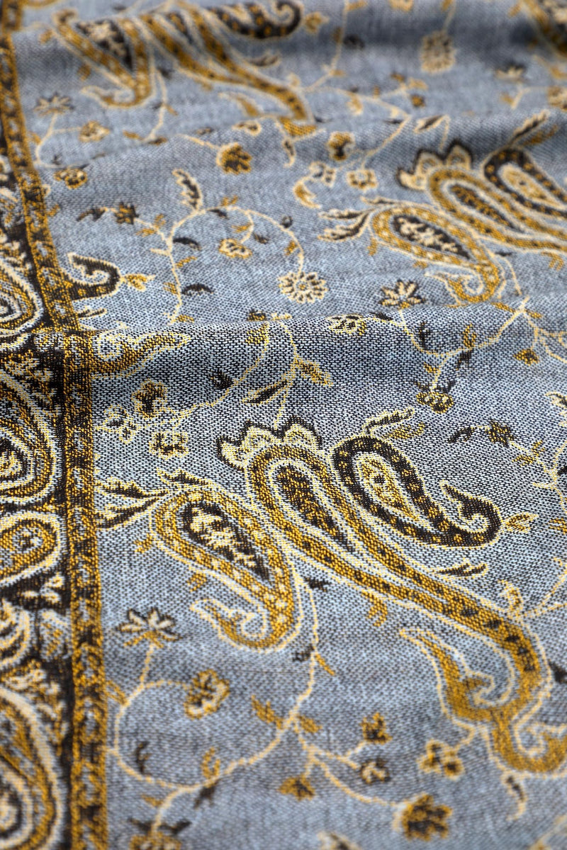Achillea Soft Silky Reversible Paisley Pashmina Shawl Wrap Scarf w/Fringes Steel Blue - BeesActive Australia