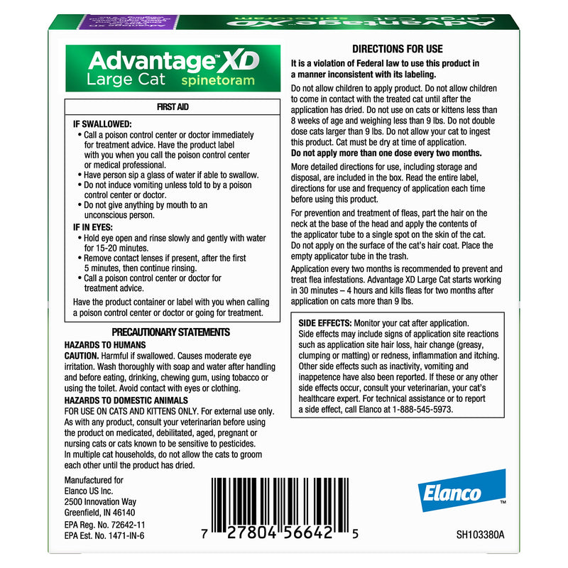 Advantage XD Long-Lasting Flea Prevention & Treatment for Large Cats (Over 9 lbs) 1 Pack - BeesActive Australia