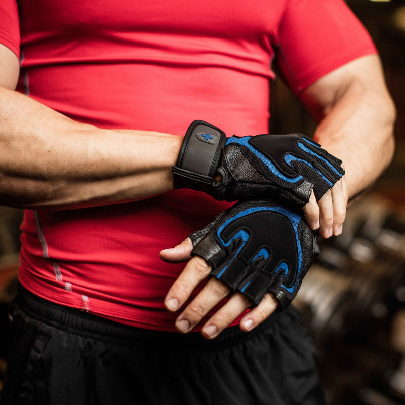 Harbinger Training Grip Tech Gel-Padded Leather Palm Weightlifting Gloves Black/Blue Men's X-Large - BeesActive Australia