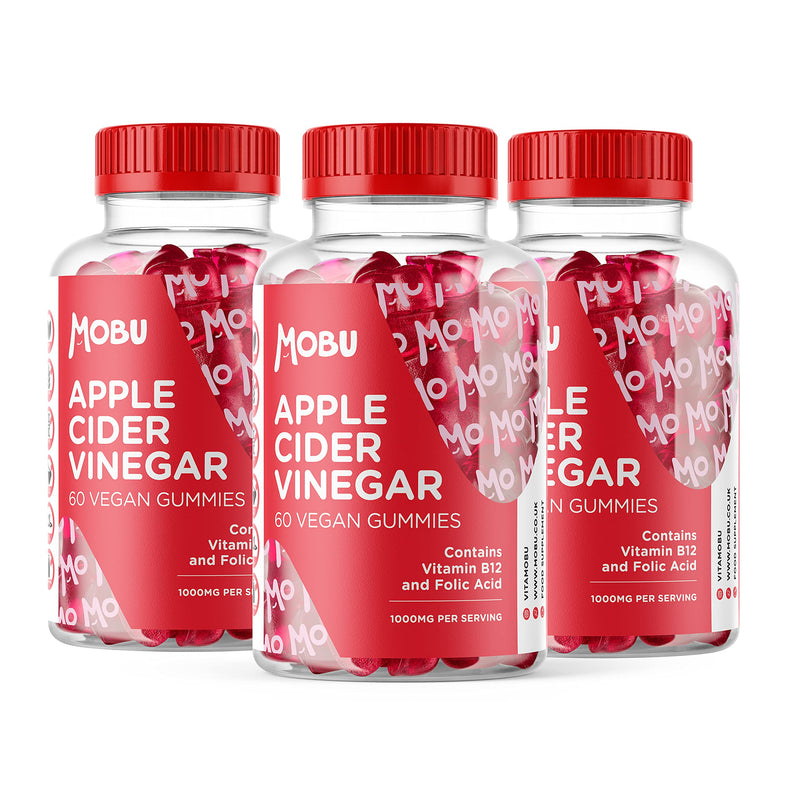 Apple Cider Vinegar Gummies 1000mg | Enriched with Vitamin B12 & Folic Acid | 60 ACV Gummies | Apple Cider Vinegar Capsules with Pomegranate & Beetroot Powder | Vegan, Halal & Gluten Free | MOBU UK - BeesActive Australia