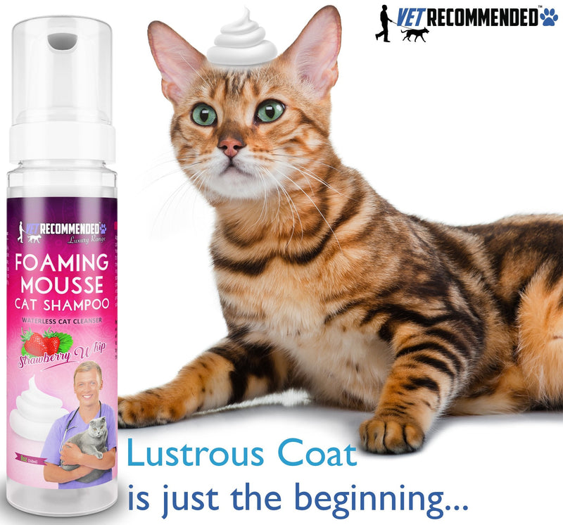Vet Recommended Waterless Cat Shampoo Foaming Mouse - Strawberry Patch Scent (8 Oz/240 ml). for Sensitive Skin, Detergent and Alcohol Free. Helps in Cleaning, Conditioning & Moisturizing. Made in USA - BeesActive Australia