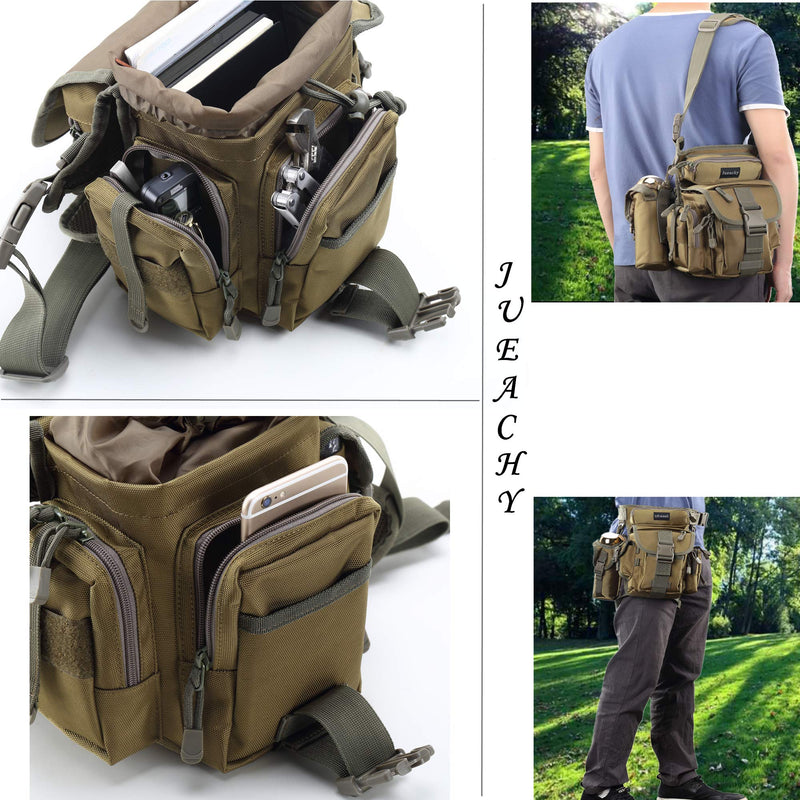 Jueachy Drop Leg Bag for Men Tactical Metal Detecting Thigh Pack with Water Bottle Pouch 3-Coyote Tan - BeesActive Australia
