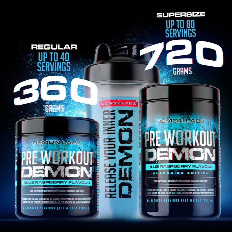 Pre Workout Demon - Hardcore Pre-Workout Powder Supplement with Creatine, Caffeine, Beta-Alanine and Glutamine (Blue Raspberry, 360g) Blue Raspberry 360 g (Pack of 1) - BeesActive Australia