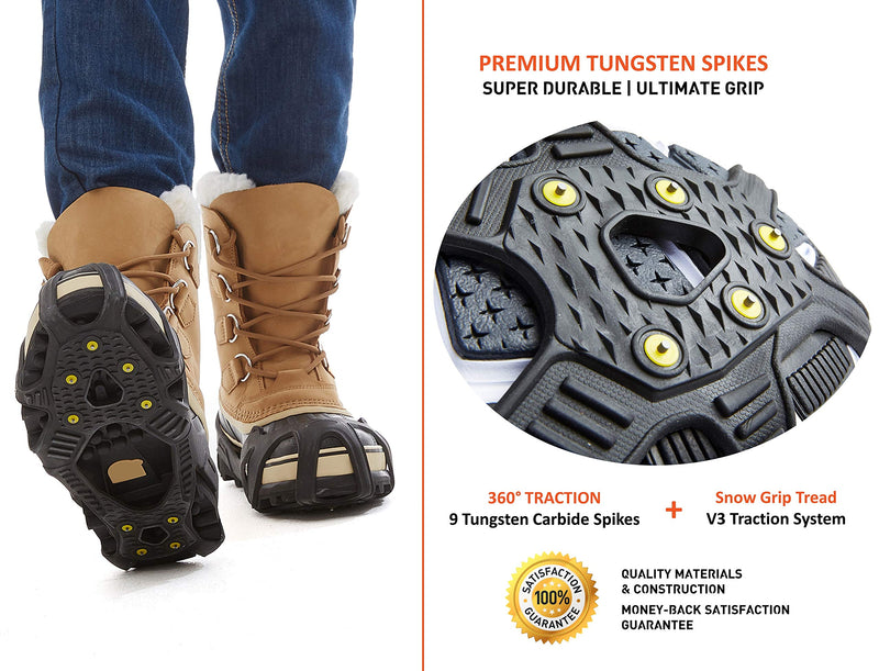 ICETRAX V3 Tungsten Winter Ice Grips for Shoes and Boots - Ice Cleats for Snow and Ice, StayON Toe, Reflective Heel S/M (Men: 5-9 / Women: 6.5-10.5) - BeesActive Australia