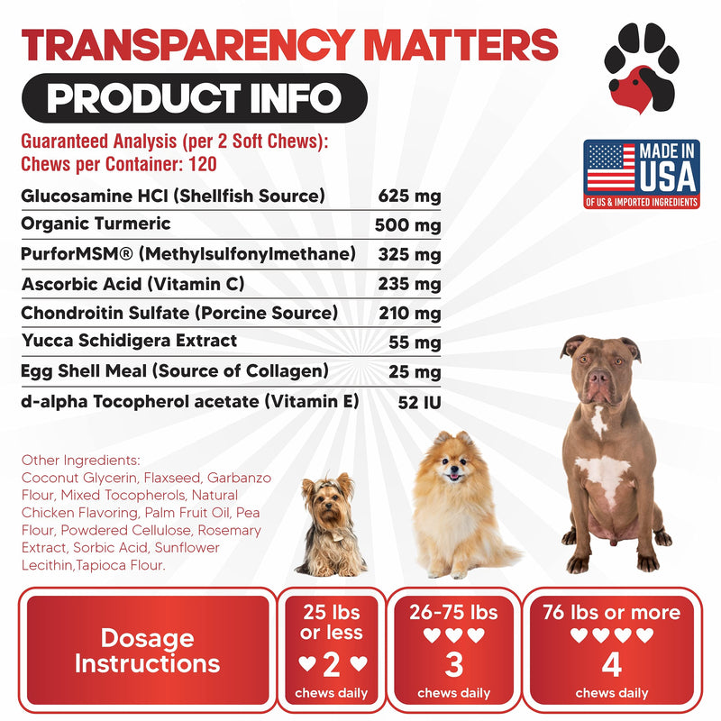 Glucosamine for Dogs Hip and Joint Supplement - Safe Joint Support for Dogs - Natural Dog Joint Supplement with Glucosamine Chondroitin MSM Turmeric - 120 Dog Arthritis Pain Relief Chews ActivTreats Chicken - BeesActive Australia
